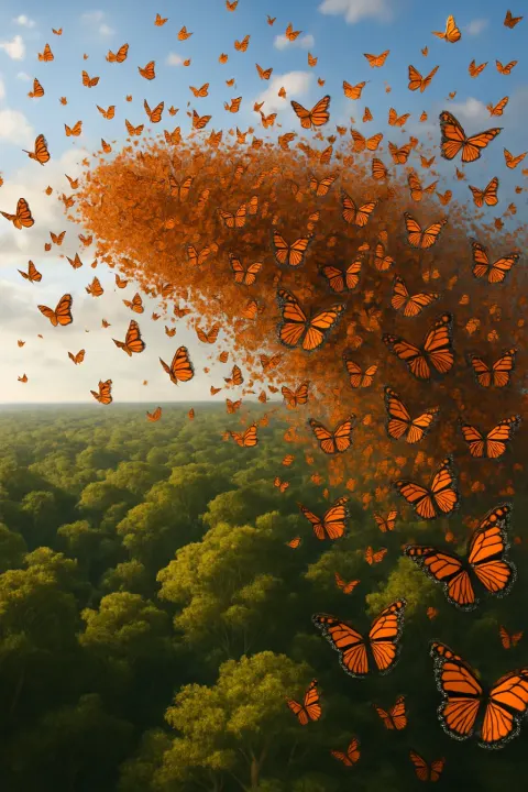 Massive Swarm of Monarch Butterflies Drifts Like a Vibrant