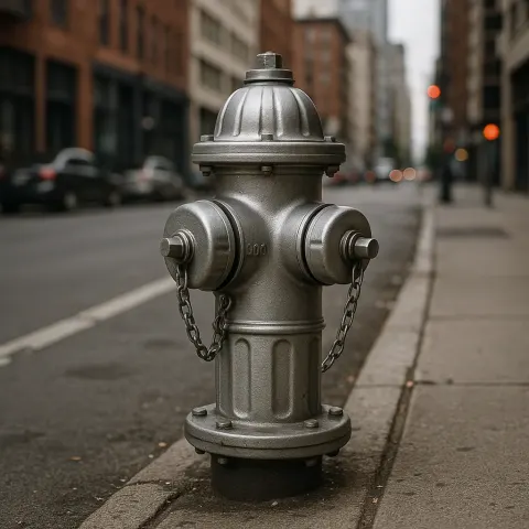 Silver-colored Fire Hydrant Situated Within a City Environment