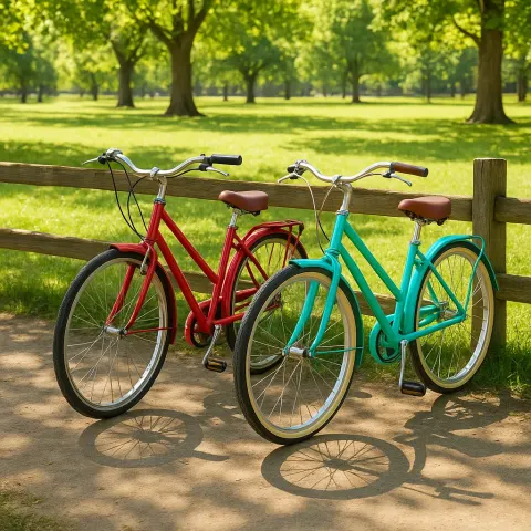 Sunny Park Where Two Vibrant Bicycles