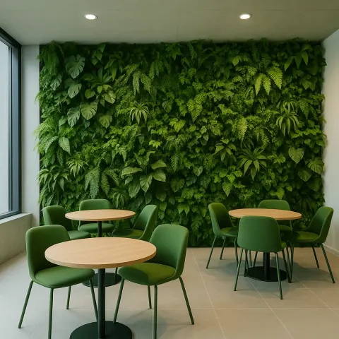 Modern Indoor Space with Green Chairs and Tables