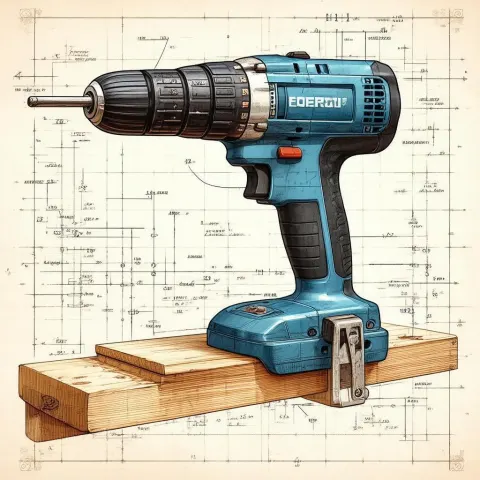 Annotated Scientific Illustration of a Power Drill