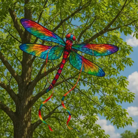 Colorful Kite Shaped Like a Dragonfly Caught