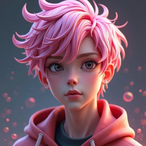 Pink Haired Teen Boy in Art Nouveau Render