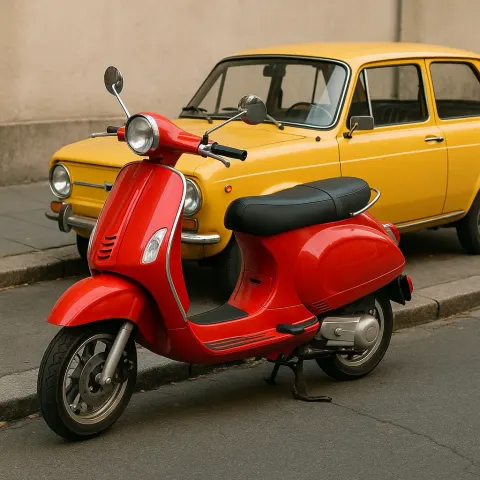 Yellow Vintage Car Is Parked by the Curb
