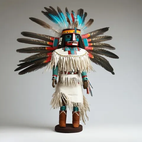 Feathered Kachina Doll in Vivid White Dress