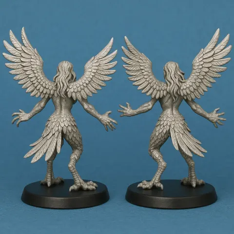 Two Silver Harpy Miniatures with Bird-like Wings