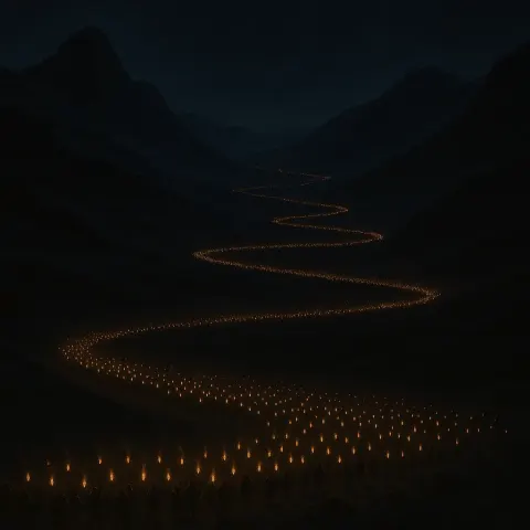 Thousands of Distant Torches Carried by an Unseen Army Snake