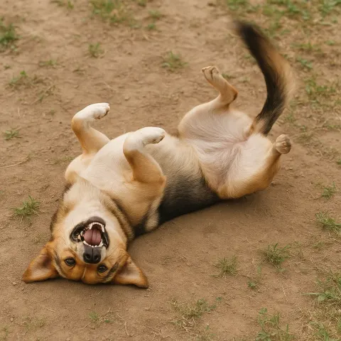 Playful Dog Is Joyously Rolling on the Ground