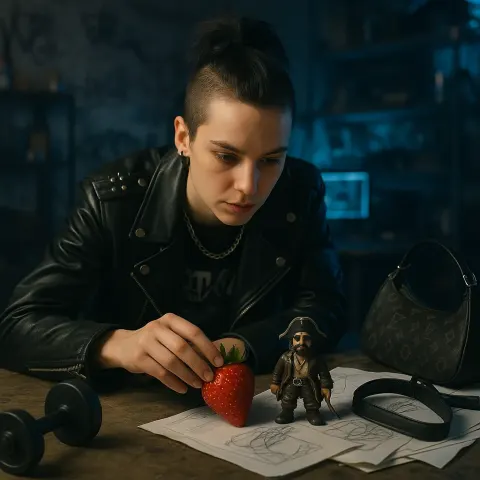 Androgynous Creative with a High Ponytail and a Small Button