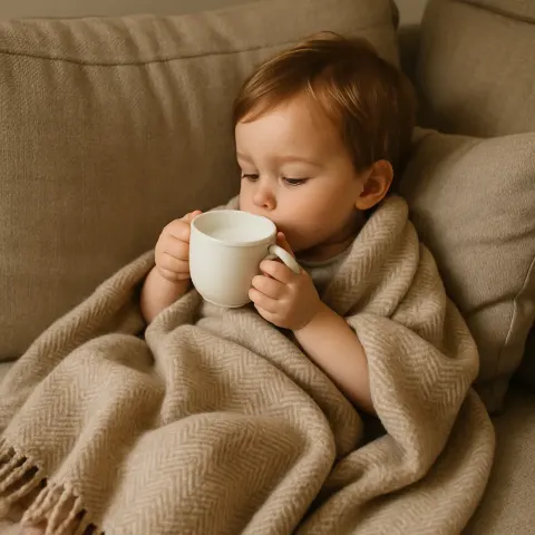 Young Child Curled Up on a Sofa