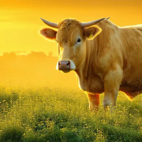 Lifelike Yellow Cow in Golden Hour Render
