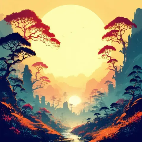 Ghibli Inspired Dark Fantasy Land in Vector Art