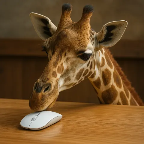 Showcasing a Giraffe Engaging with a Wireless Mouse