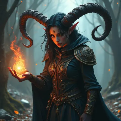 Beautiful Tiefling Sorcerer Wreathed in Runic Magic