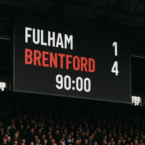 Stadium Scoreboard Displays the Final Score of a Football Match