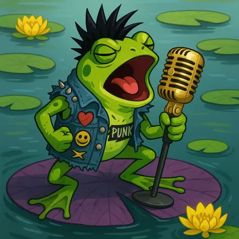 Lively Frog Exuding a Rebellious Punk Rock Aesthetic