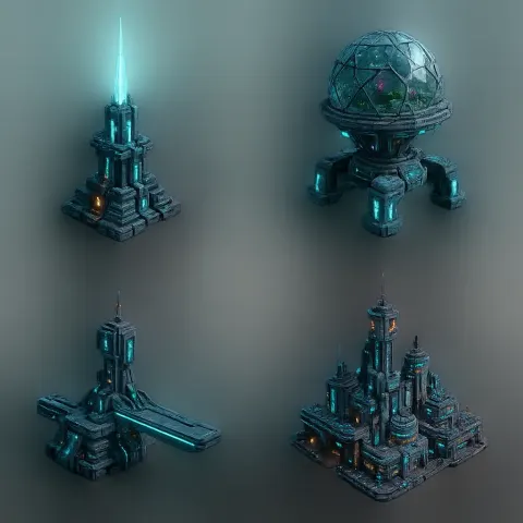 Showcasing Various Alien Constructions for My Futuristic Space Exploration Strategy