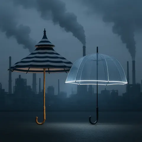 Against the Gritty Backdrop of Factories with Billowing Smokestacks