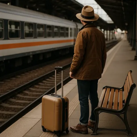 Person Standing Next to a Bench on a Train Station