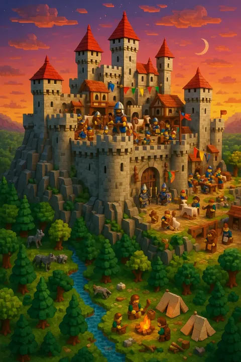 Construct an Intricately Detailed and Vibrantly Colored LEGO-style Depiction