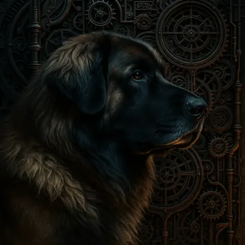 Dramatic Cool Uplighting Sculpts a Masculine Leonberg's Profile