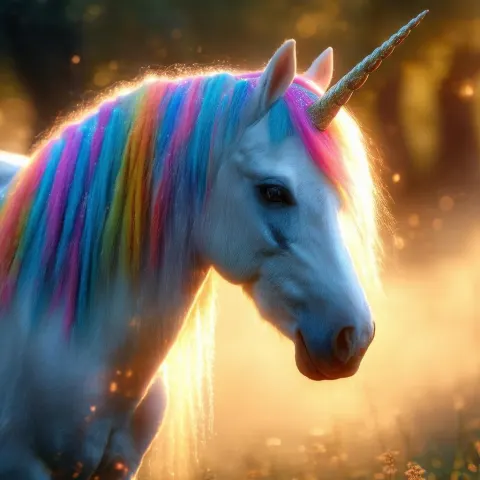 Unicorn With Rainbow Mane in Dreamy Golden Light