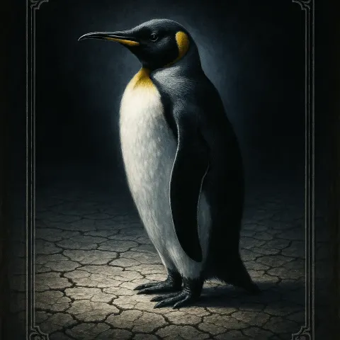 King Penguin in Profile on Sun-scorched Cracked Earth