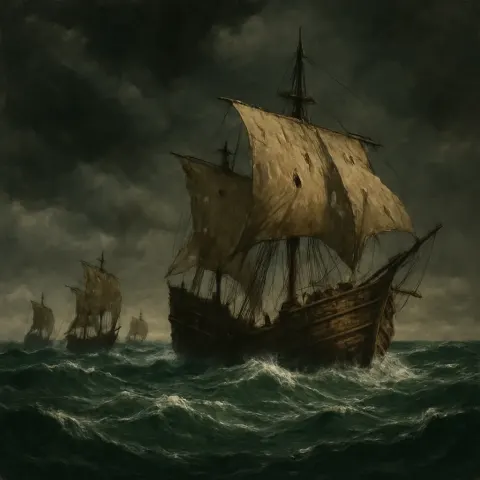 Small Fleet of Ancient Wooden Ships