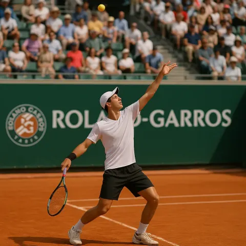 Tennis Player on a Clay Court Preparing to Serve