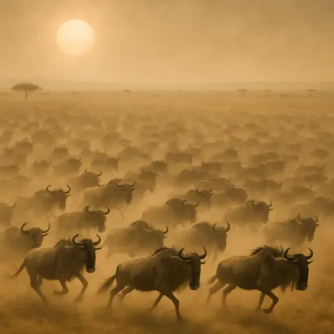 Vast Herd of Wildebeest Kicks Up a Monumental Dust Cloud