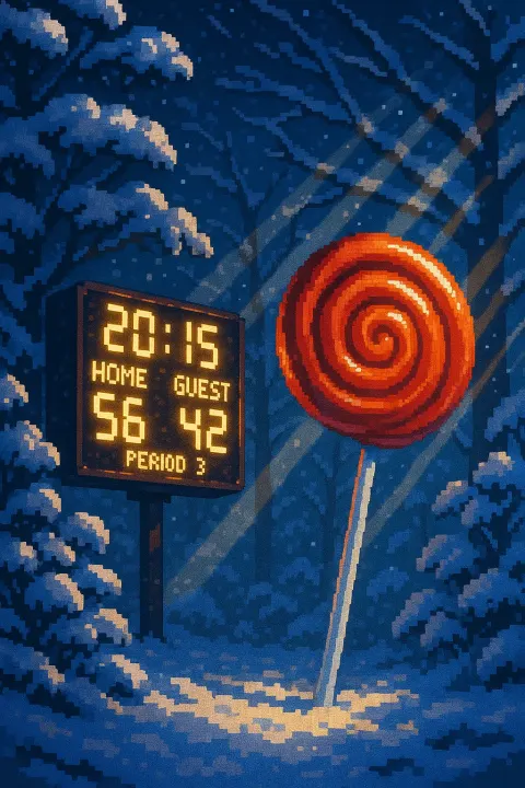 Amidst Snow-laden Branches in an 8-bit or 16-bit Style Winter