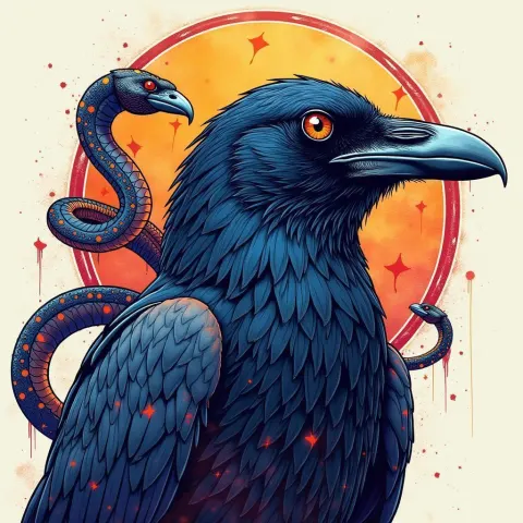 Sacred Geometry Raven in Cyberpunk Watercolor