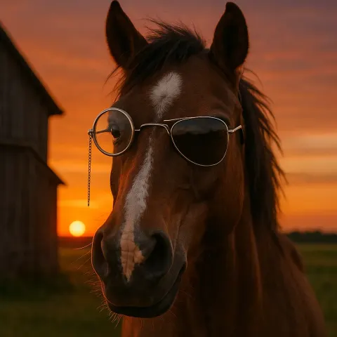 Charming Scene Unfolds as a Horse Sports a Silver Monocle
