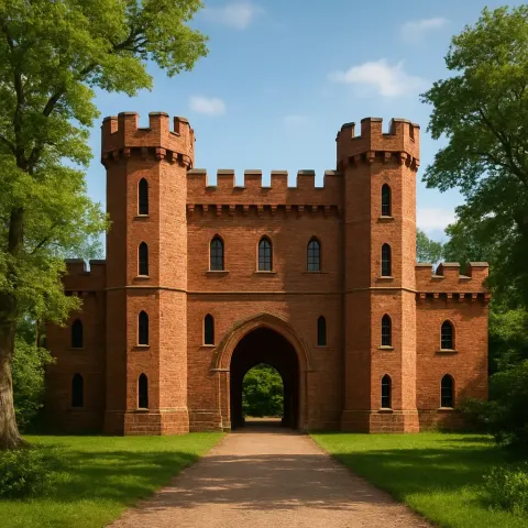 Red-brick Castle-like Building with Battlements