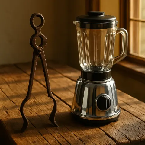 Subtly Rusted Antique Fire Tong Made of Cast Iron Rests