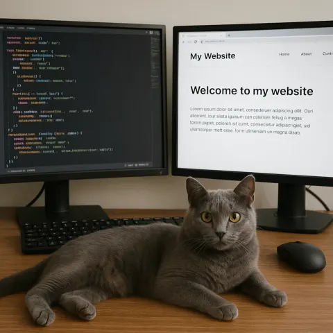 Gray Cat Lying on a Desk in Front of Two