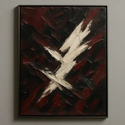 Bold Abstract Oil Painting Featuring Rich Maroon and Charcoal Hues