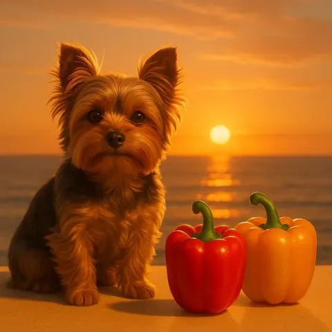 Yorkshire Terrier and Two Bell Peppers in a Geometrically Simple