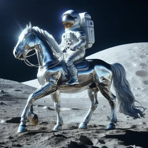 Astronaut Rides a Chrome Horse Across the Moon