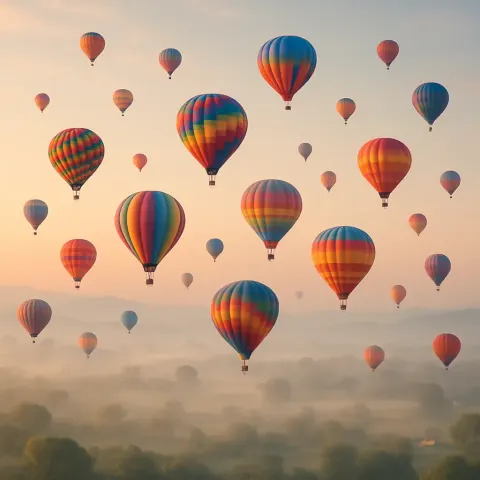 Multitude of Colorful Hot Air Balloons Ascends Gracefully