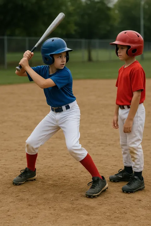 Young Baseball Player in a Batting Stance Prepares