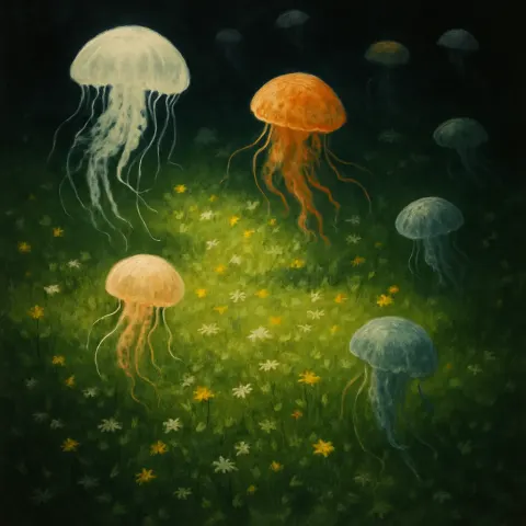 Diverse Jellyfish in Soft Focus Drift