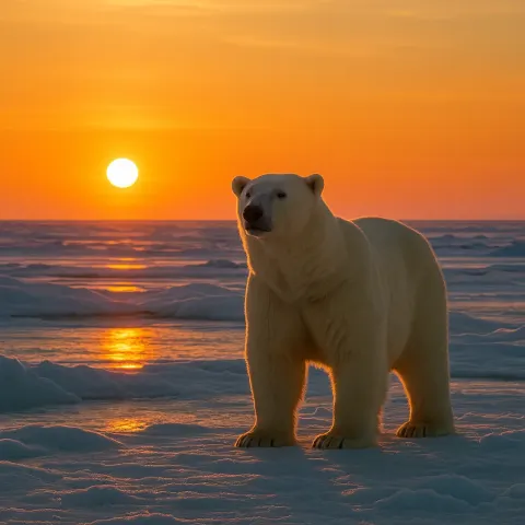 Regal Polar Bear Positioned on a Frozen Terrain