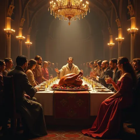 Roast Turkey Feast in a Medieval Fantasy Hall