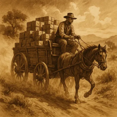 Rustic Wagon Pulled by Horses