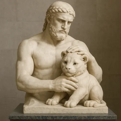 Timeless Sculpture Carved from Ivory-white Marble Depicts a Strong Man