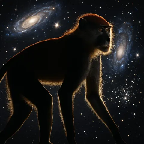 Strong Backlight Etches the Silhouette of a Single Patas Monkey—its
