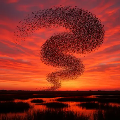 Vast Flock of Birds Forms a Dynamic