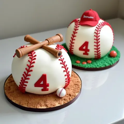 Two Anime Baseball Cakes With Bat Motifs