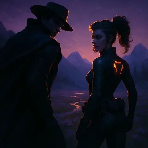 Dramatically Posed Villain Glances over their Shoulder